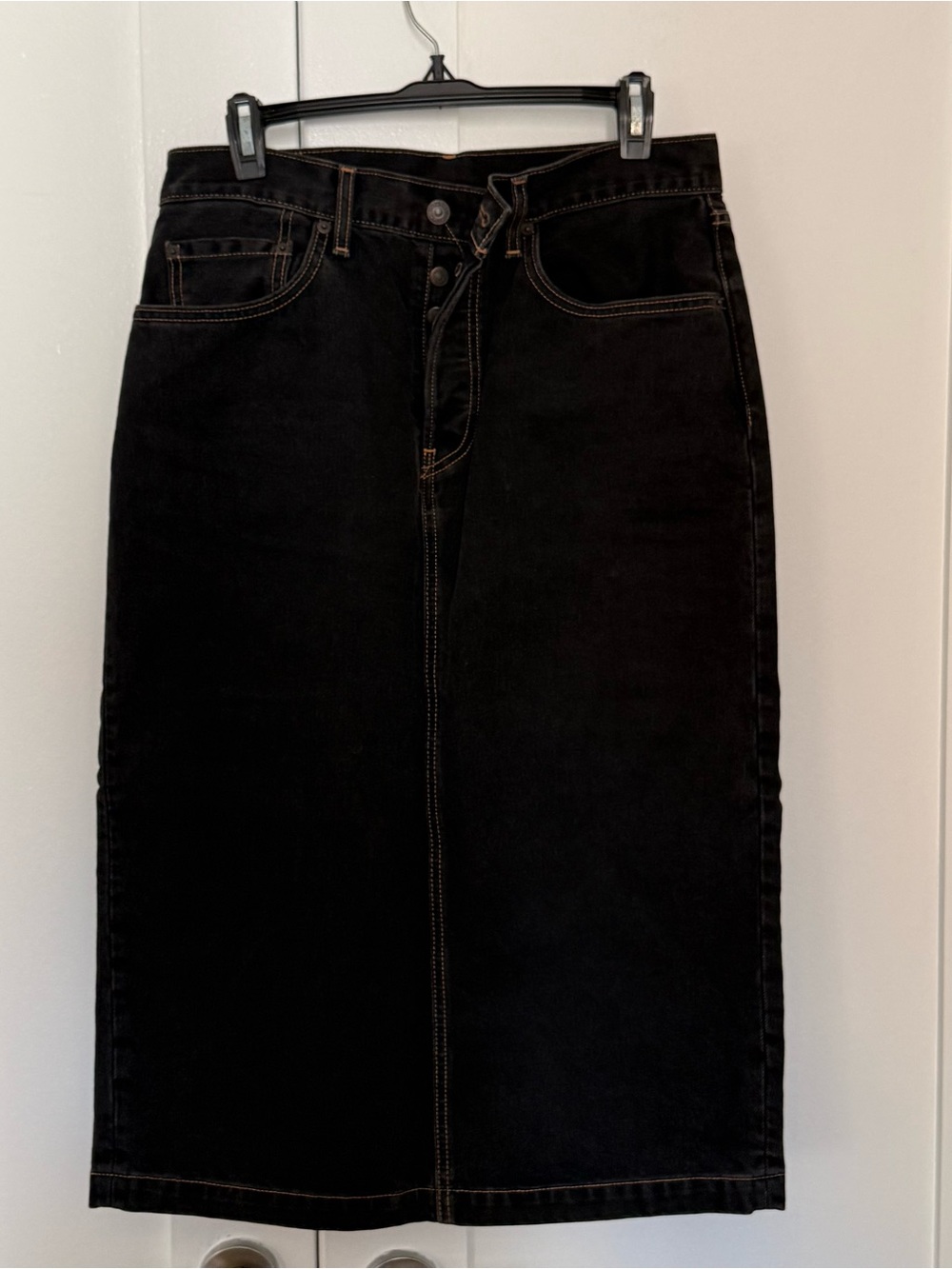WARDROBE.NYC Black Midi Denim Skirt
